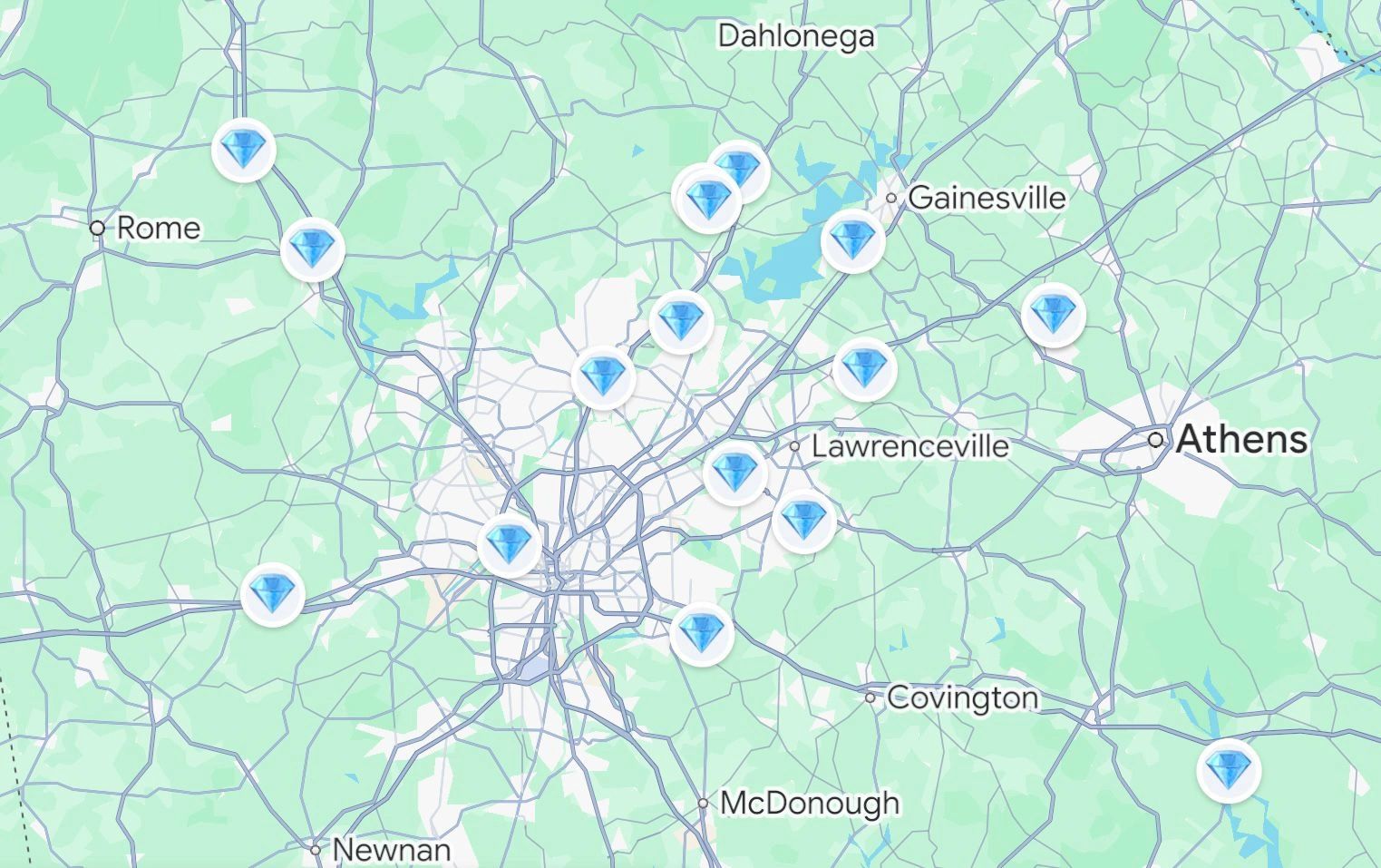 Service area map showing Georgia cities